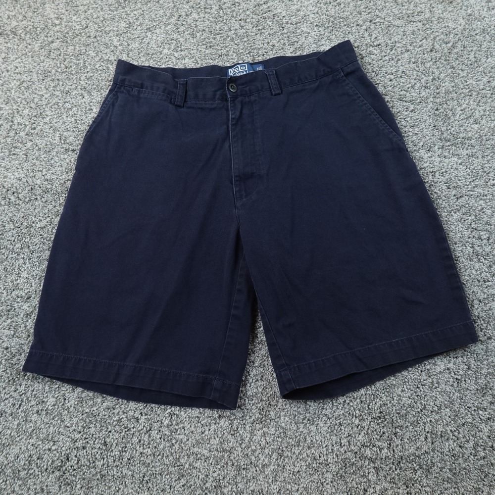 VTG Polo Ralph Lauren Shorts Mens 33 Blue Chino Golf Prospect Flat Front Dad 90s